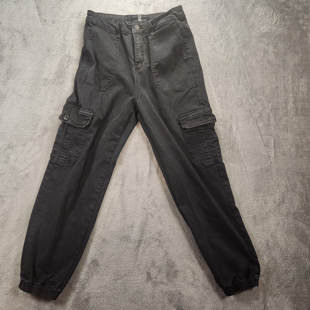 Risen Jeans Womens 9/29 Black Cargo High Waisted Jogger Vintage Y2K